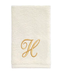 Avanti Linens Ivory/Gold Script Monogram Fingertip Towel Letter H - Fingertip Towel
