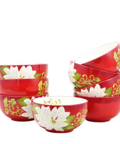 Laurie Gates Pleasant Poinsettia 8 Piece 5.5 inch Bowl Set