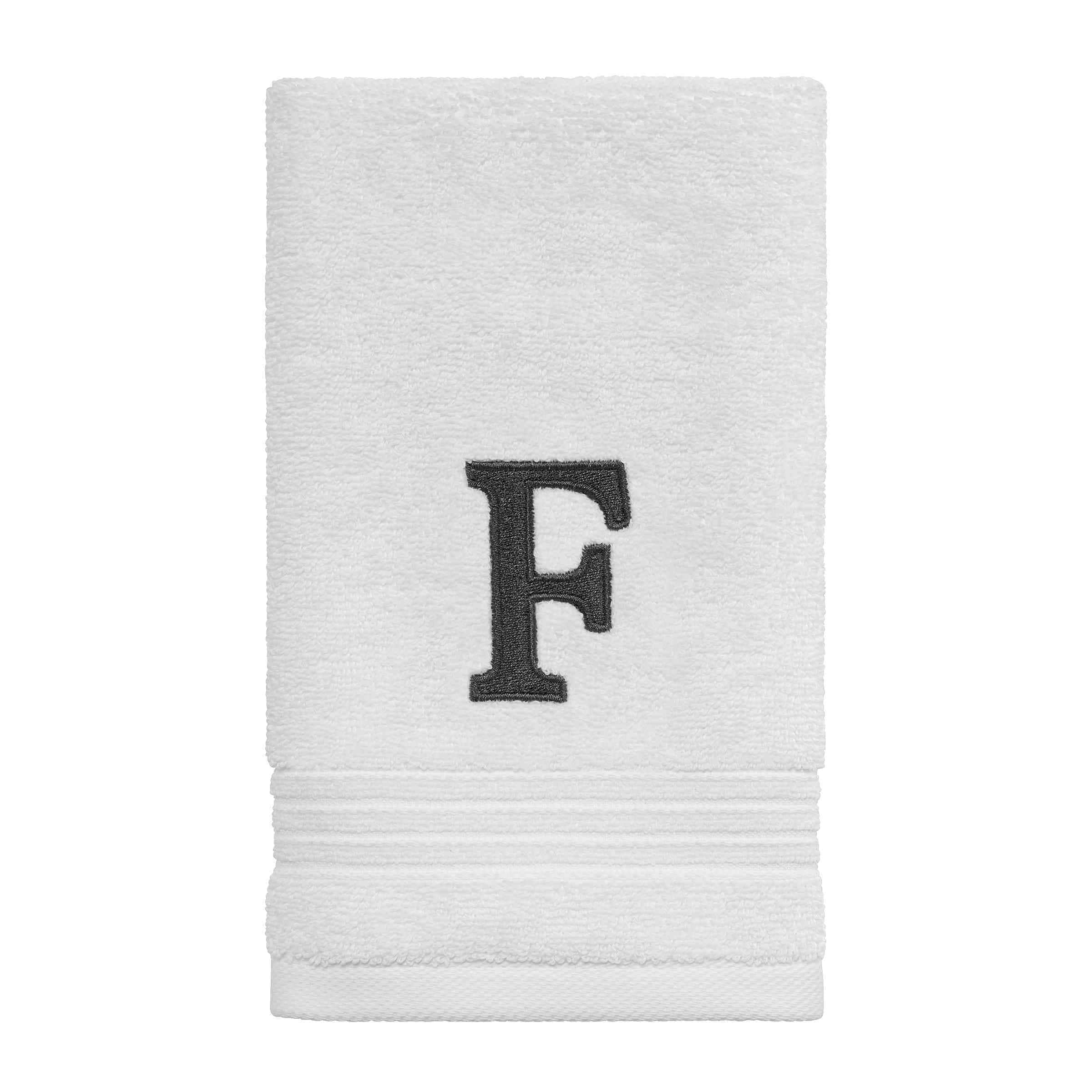 Avanti Linens Wht/Gry Block Monogram Fingertip Towel - Fingertip Towel