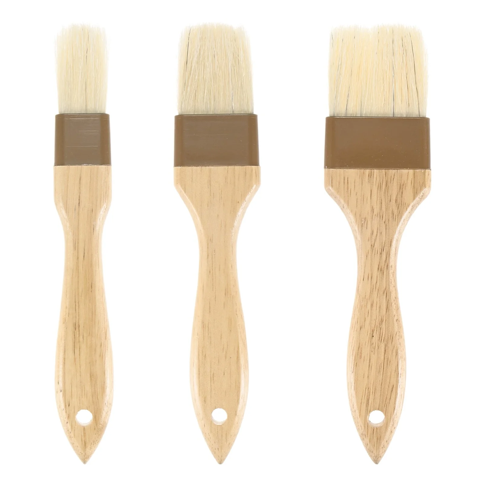 1-Set Pastry Brush, Wooden Handle Natural Bristle Basting Brush 1"& 1.57"& 1.96" - Brown
