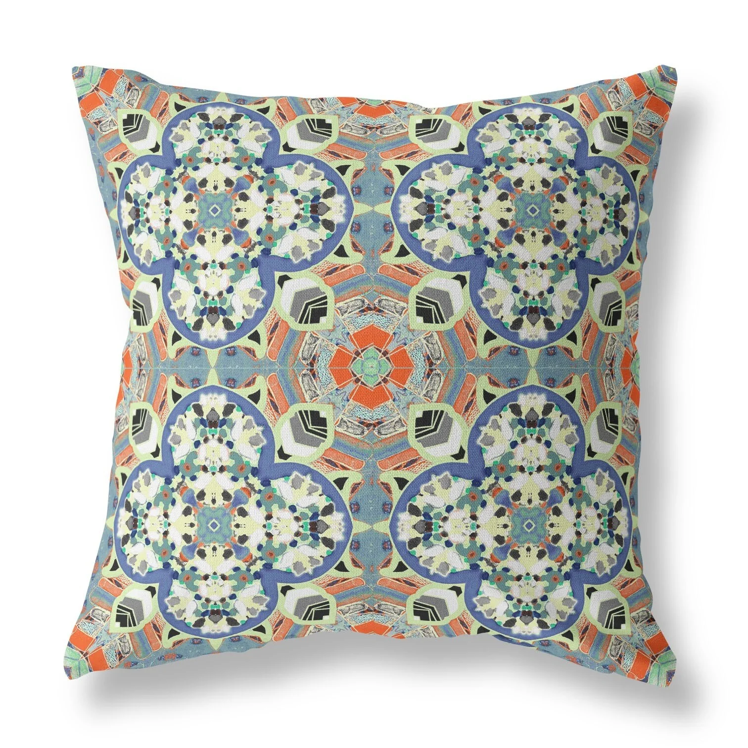 18" Blue Cream Cloverleaf Indoor Outdoor Zippered Throw Pillow