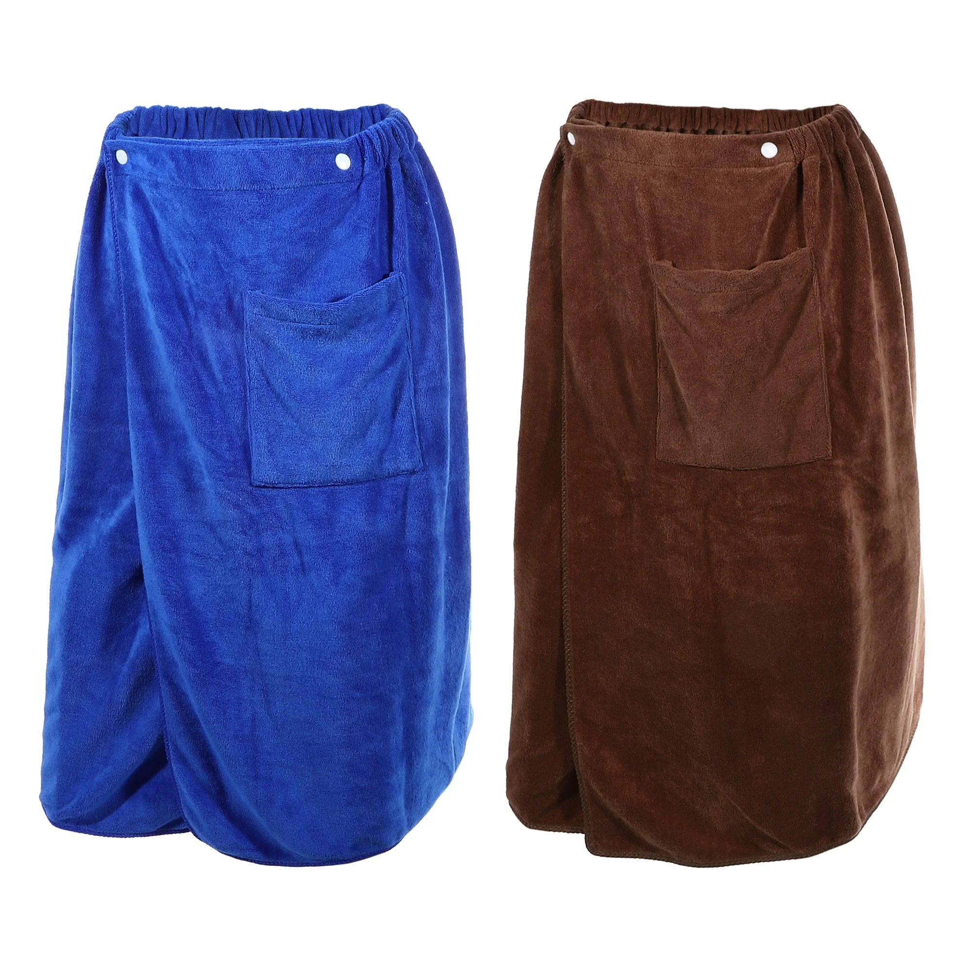 2 Pcs Men's Bath Wrap Towel, Body Wrap for Shower Spa, Adjustable Robes Blue Brown