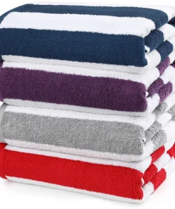 [4 Pack Cabana Stripe Beach Towel,30x60Inches Oversized 100% Ring Spun Cotton Pool Towels Highly Absorbent Quick Dry Bath Towels