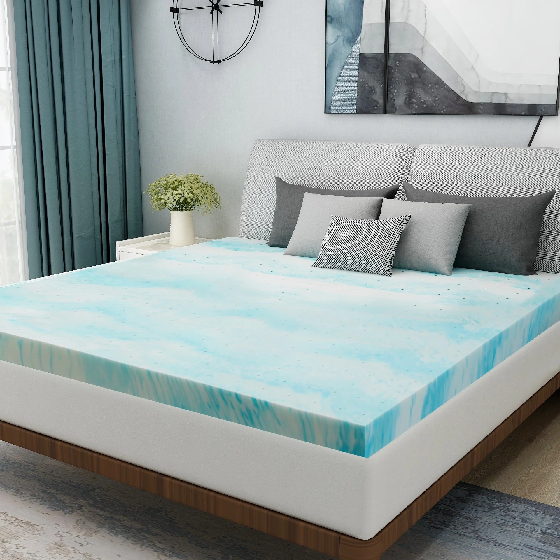 2 Inch Gel Infused Memory Foam Mattress Topper - Corrugated blue