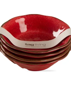 10oz. 7 in. Veranda Cracked Glazed Solid Red Wavy Edge Melamine Serving Bowls 4 pc