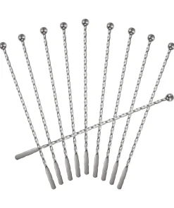 10 Pcs Drink Swizzle Stick, Twisted Spiral Pattern, Silver
