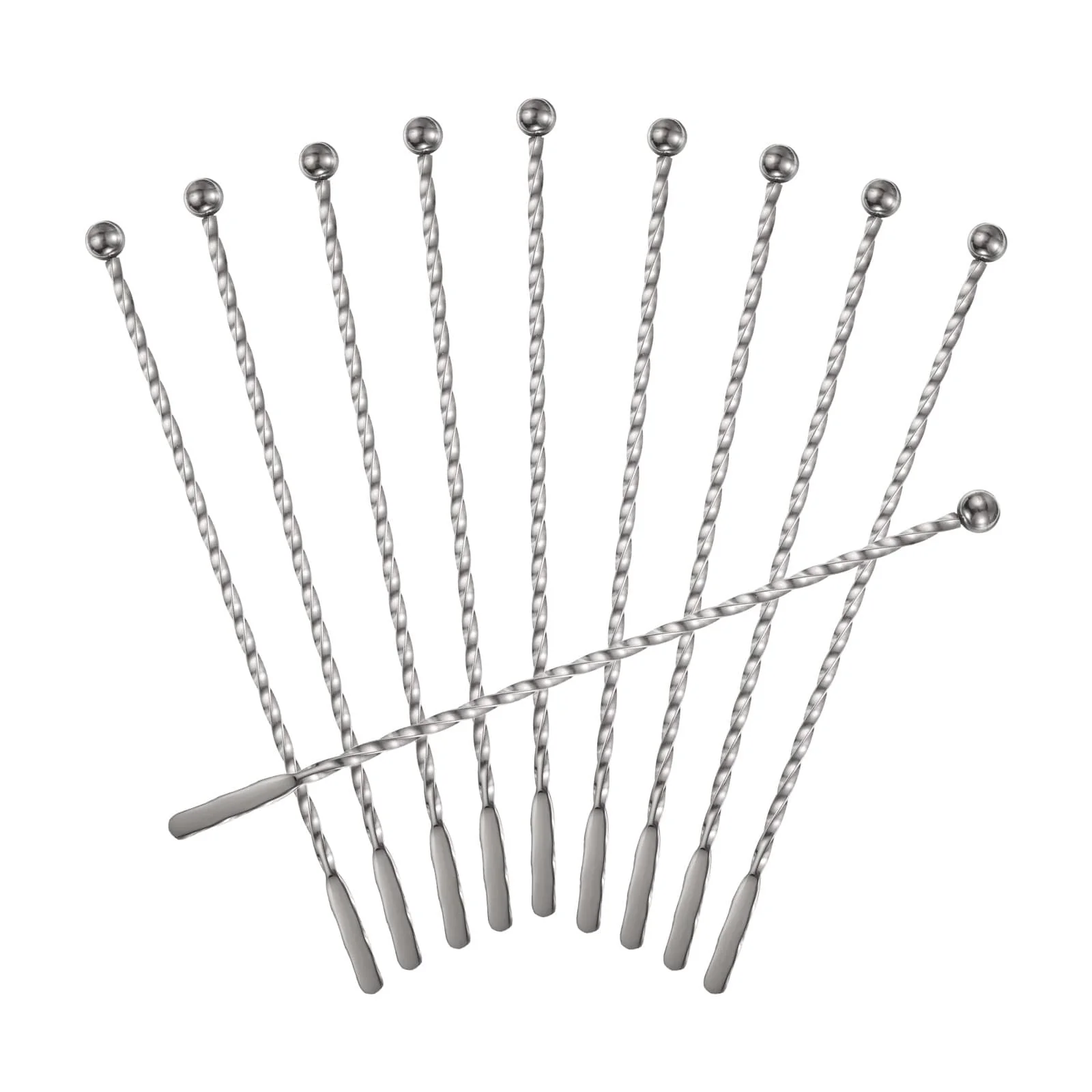 10 Pcs Drink Swizzle Stick, Twisted Spiral Pattern, Silver