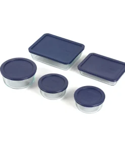Daily Boutik 10 Piece Glass Bakeware Set w/ Blue Lids Oven Microwave Dishwasher Freezer Safe - 4" x 6" x 4"