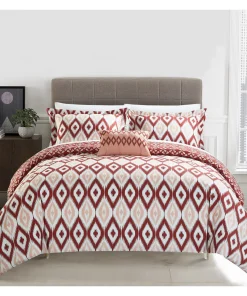 Chic Home Gabi 8 Piece Reversible Brick Ikat Duvet Cover and Sheet Set