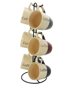 Elama Two Tone Speckled 6-Piece 12oz Mug Set with Stand in Misc Colors