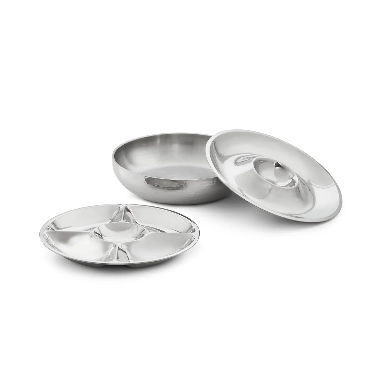 Artisan 3-Piece Stainless Steel Party Bowl set (2 & 5 Section Top)