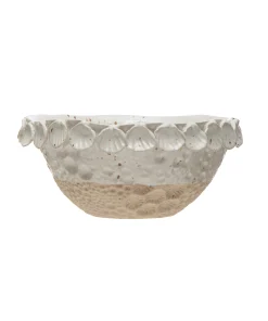 2-Tone Stoneware Bowl with Shell Trim - 10.3"L x 10.3"W x 4.8"H