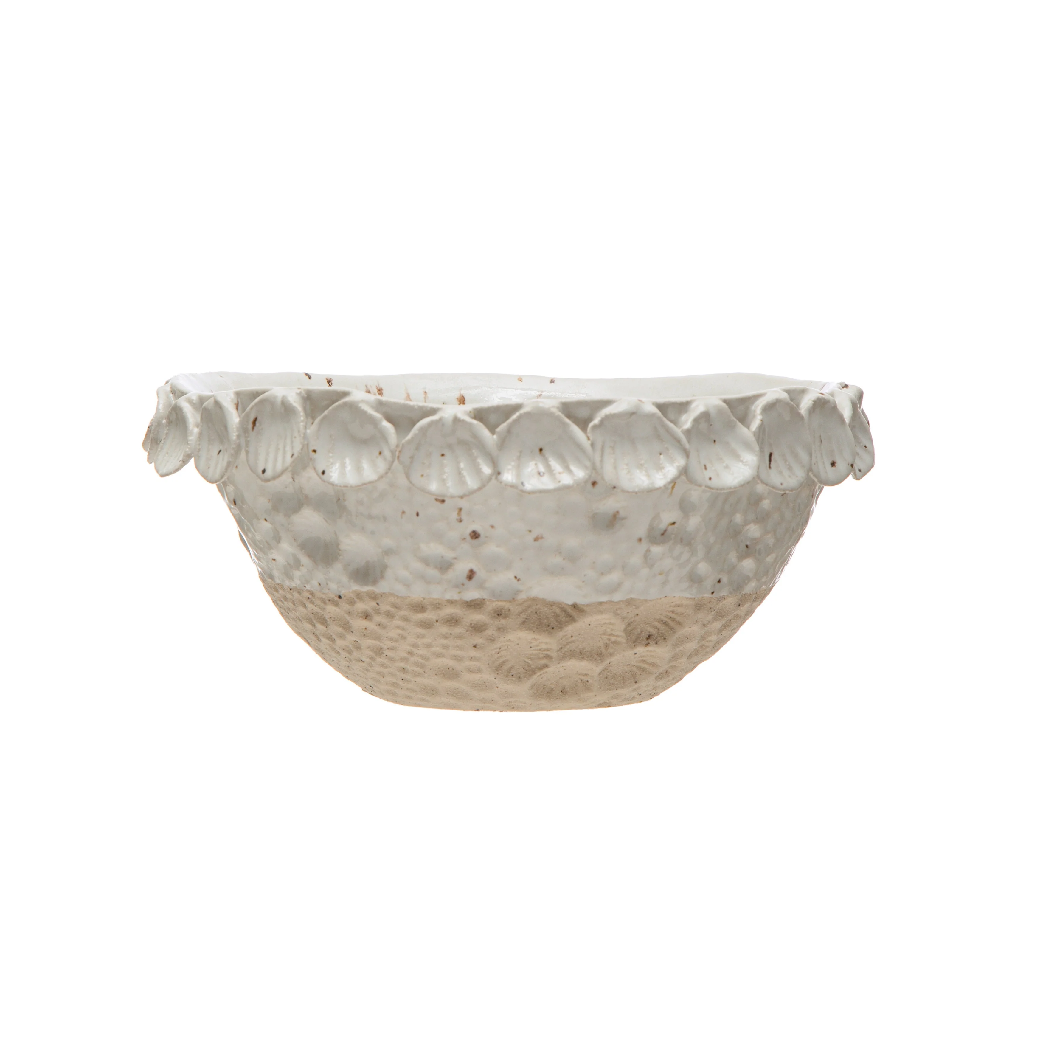 2-Tone Stoneware Bowl with Shell Trim - 10.3"L x 10.3"W x 4.8"H