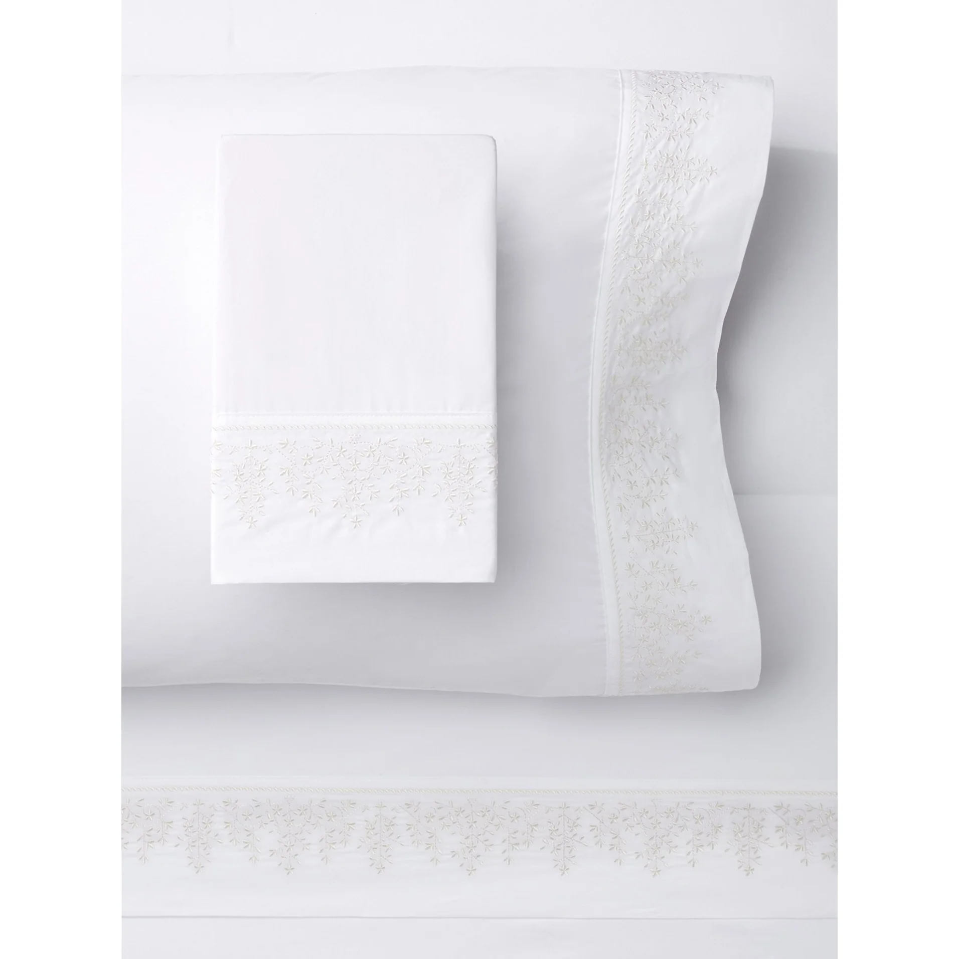 Leaf Stone Embroidery Percale Cotton Sheet Sets