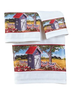 3-Piece Americana Outhouse Scene Bath Towel Set - 9.250 x 6.000 x 3.000