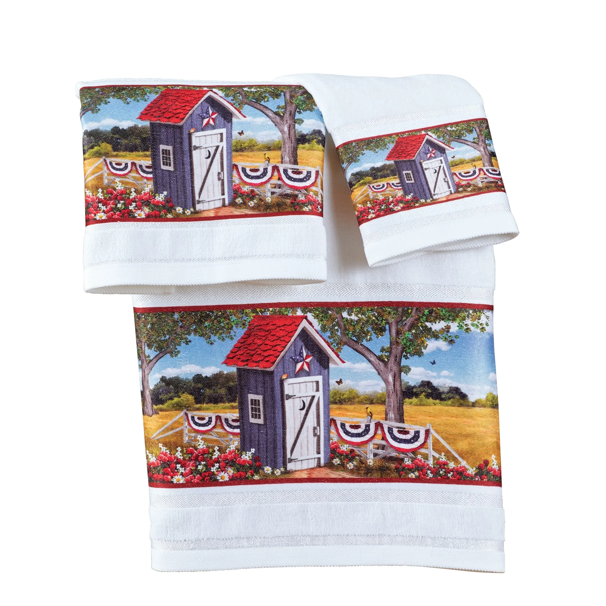 3-Piece Americana Outhouse Scene Bath Towel Set - 9.250 x 6.000 x 3.000