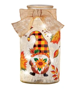 LED Lighted Autumn Gnomes Mason Jar Lamp - 10.500 x 7.000 x 6.750