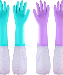 Elgood Reusable Dishwashing Cleaning Gloves with Latex free, Cotton lining,Kitchen Gloves 2 Pairs,Purple+blue Medium