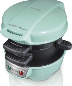 Hamilton Beach Breakfast Sandwich Maker with Egg Cooker Ring, Customize Ingredients, English Muffins, Croissants, Mini Waffles, Perfect White Elephant Gifts, Single, Black