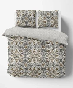 Delara GOTS Certified 100% Organic Cotton Damask Reversible Print Duvet Cover and Sham Set of 2
