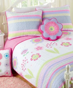 Cozy Line Pink Blossom Cotton Reversible Quilt Bedding Set