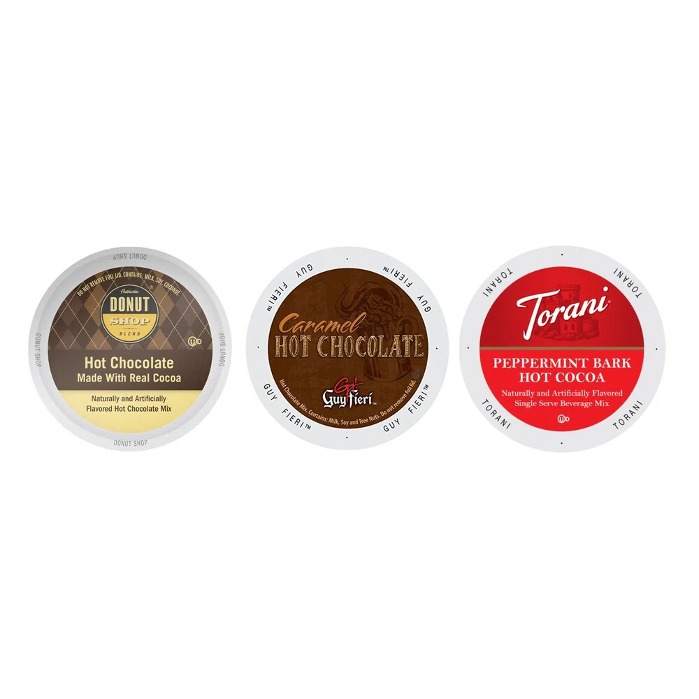 Authentic Donut Shop, Guy Fieri Caramel, Torani Peppermint Bark Hot Chocolate Coffee Single Serve Pack for Keurig 66 Count