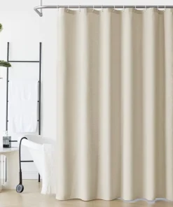 Linen Texture Shower Curtain with 12 Plastic Hooks Included