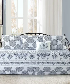 6 Piece Daybed Bedspread Set Navy Medallion