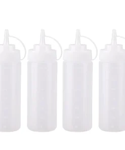 4pcs 12 Oz Plastic Condiment Squeeze Bottles Dispenser with Cap