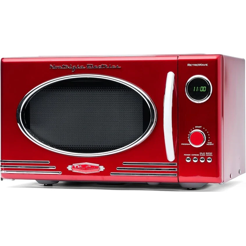 0.9 Cu Ft Retro Microwave with 800W, LED Display & Child Lock in Red for Countertop