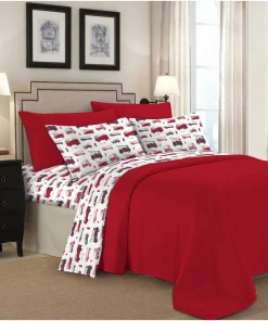 160 GSM Heavy Duty Queen Cotton Flannel Fire Truck Sheet Set