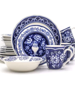 Euro Ceramica Blue Garden 16 Piece Dinnerware Set (Service for 4)