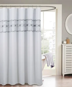 Azura Scroll Embroidered Canvas 13-Piece Shower Curtain Set