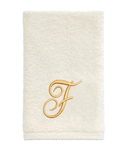 Avanti Linens Ivory/Gold Script Monogram Fingertip Towel Letter F - Fingertip Towel