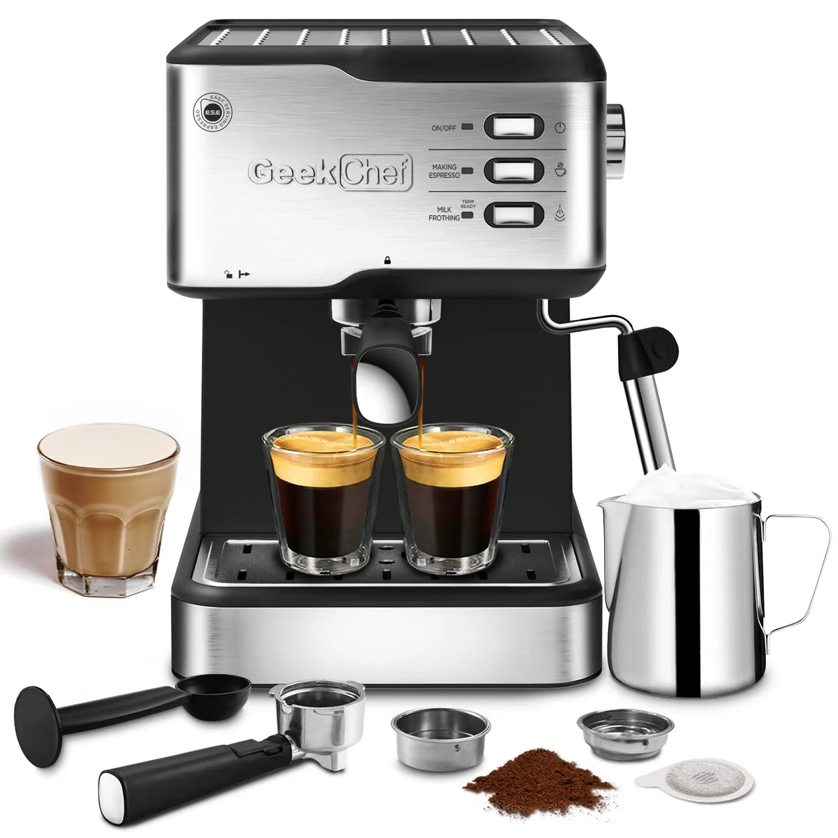 20 Bar Espresso Machine with ESE POD Capsules Filter Milk Frother and Steam Wand