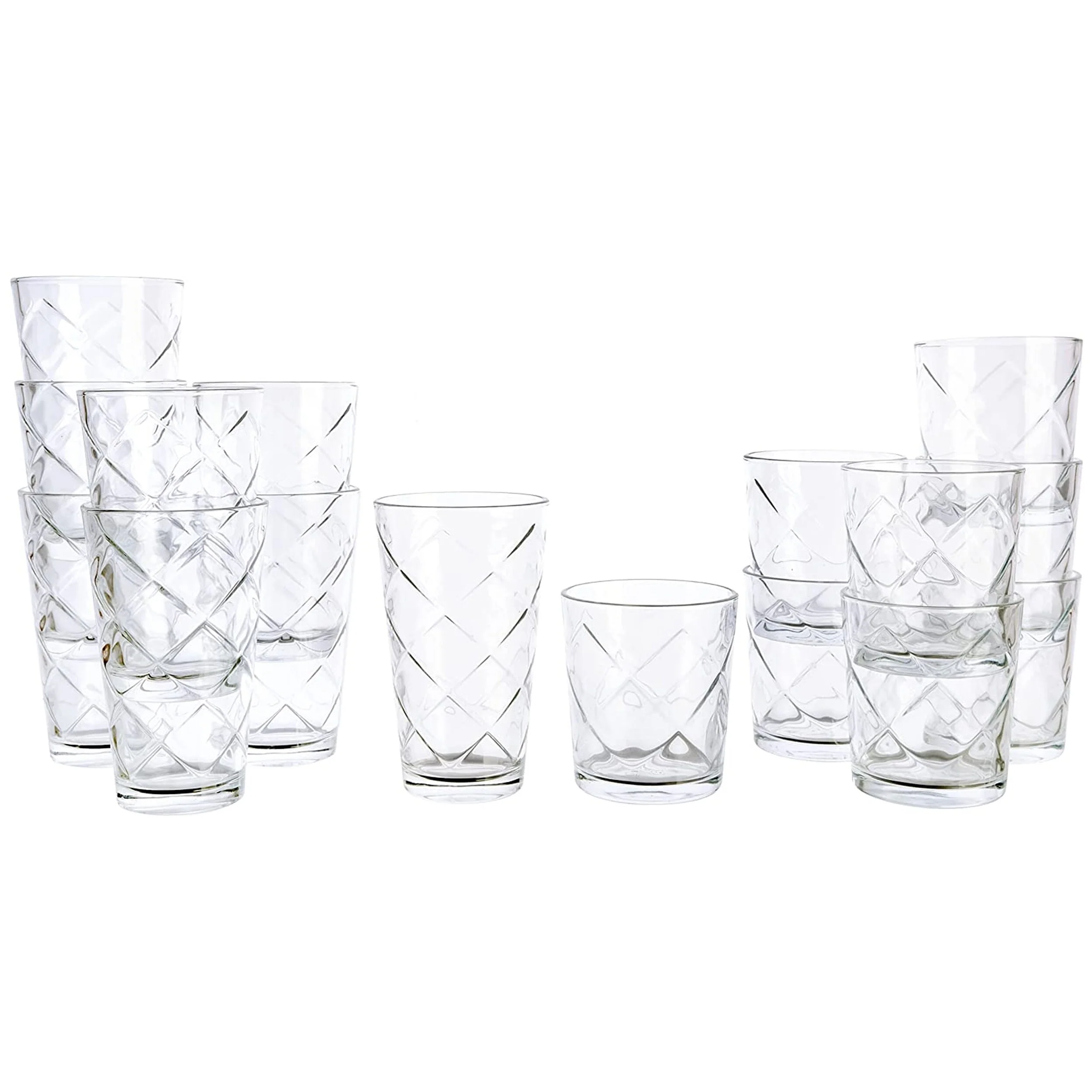 16 Piece Diamond Clear Glassware Drinkware Set