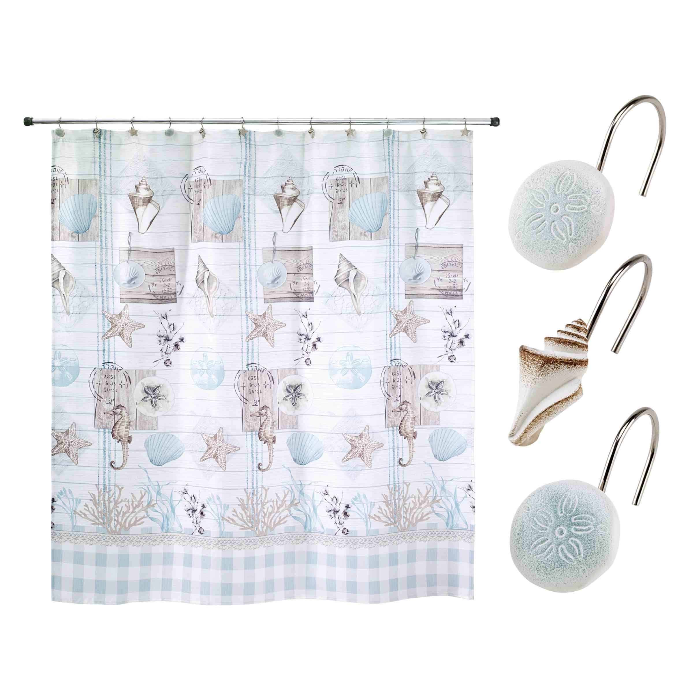 Avanti Linens Farmhouse Shell Shower Curtain & Hook Set