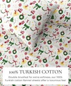 Linery & Co. Christmas Turkish Cotton Double-Brushed Flannel Bed Sheet Set