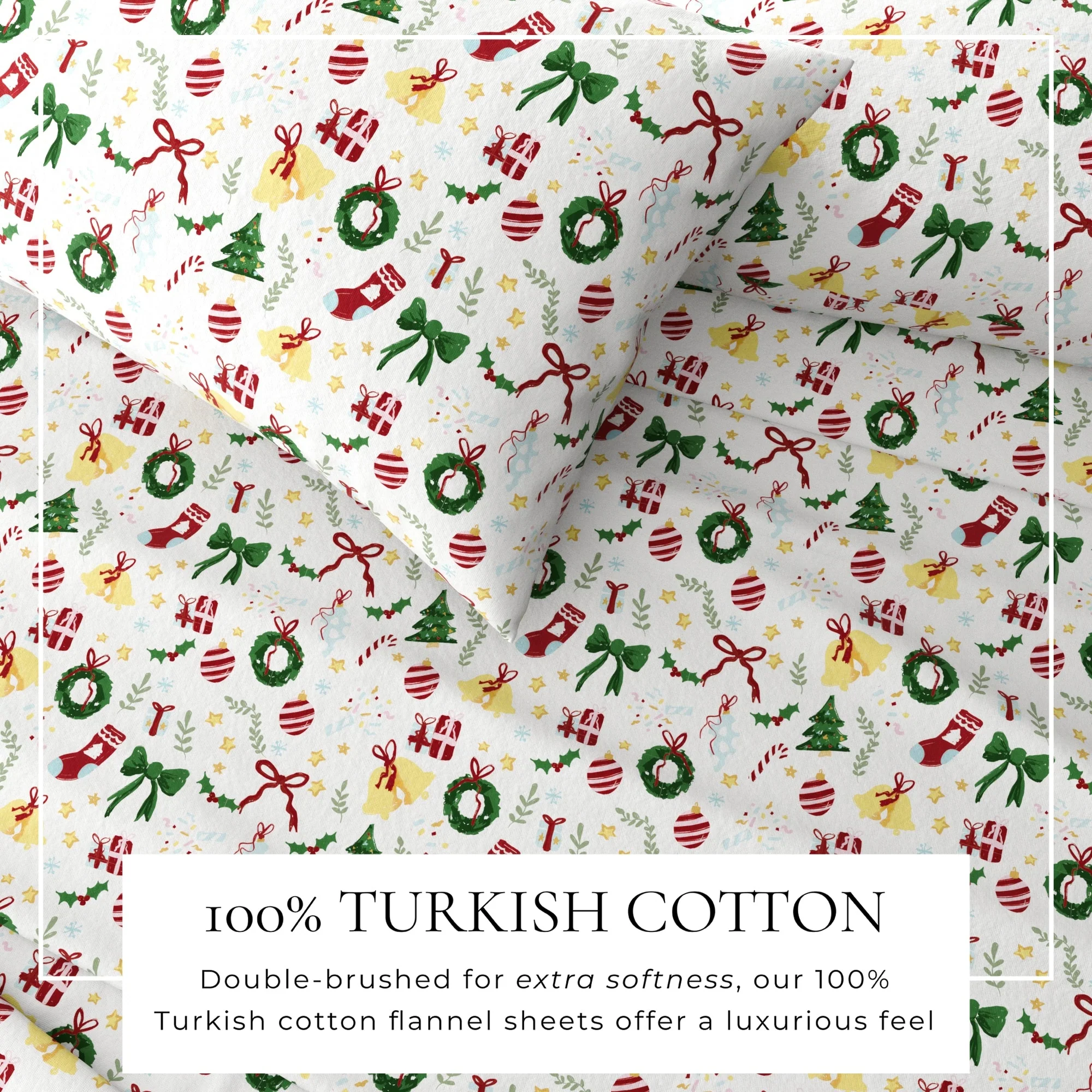 Linery & Co. Christmas Turkish Cotton Double-Brushed Flannel Bed Sheet Set
