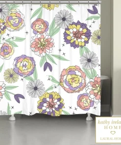 Kathy Ireland Retro Floral Bloom 71" x 72" Shower Curtain