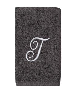 Avanti Linens Granite/Silver Script Monogram Hand Towel Letter T - Hand Towel