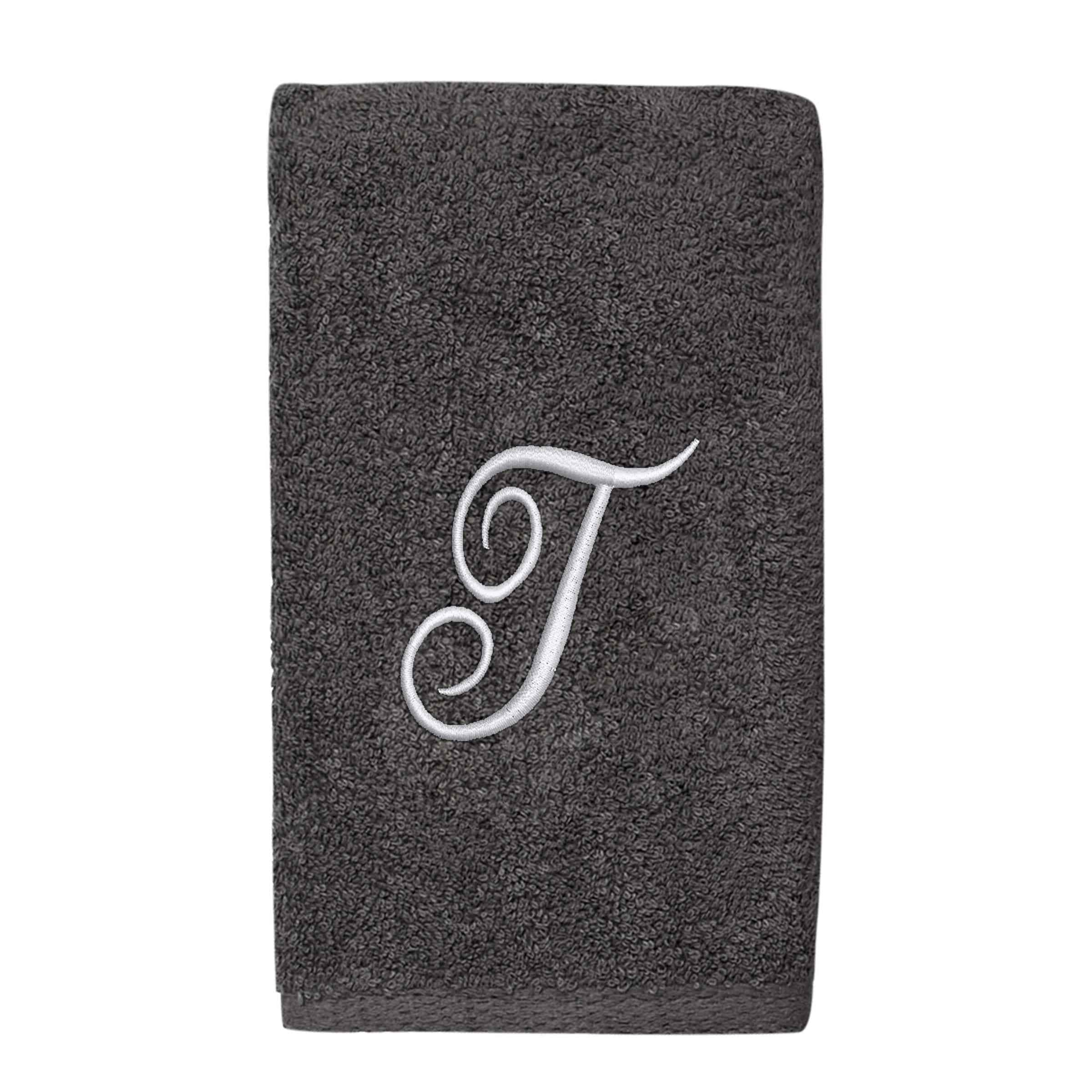 Avanti Linens Granite/Silver Script Monogram Hand Towel Letter T - Hand Towel