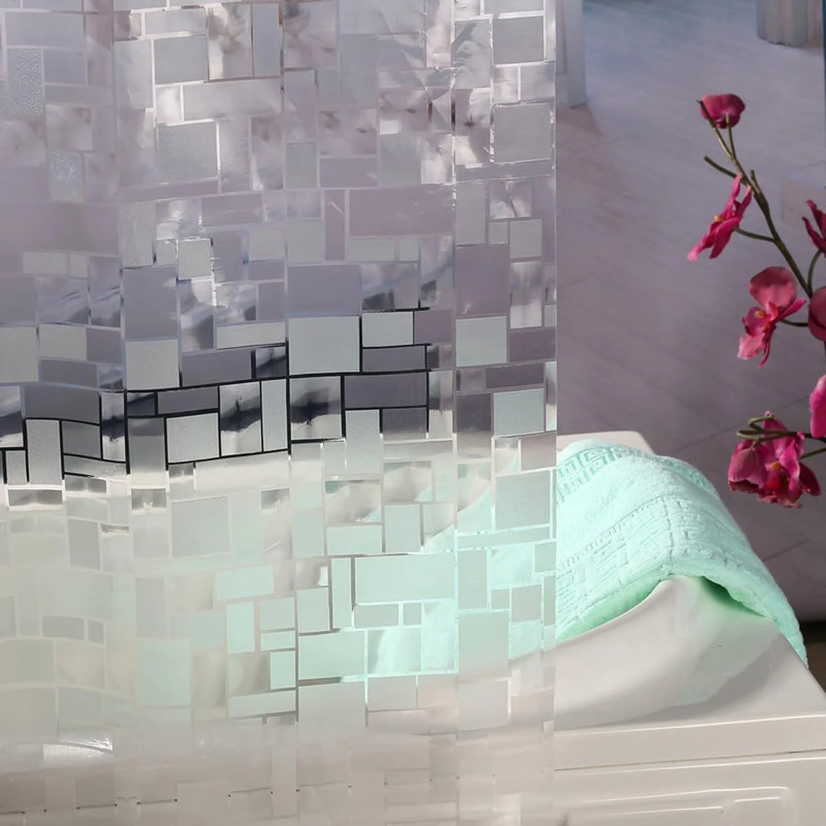 72x72 Inches Plastic Shower Curtain Liner Set for Bathroom, Clear Grid