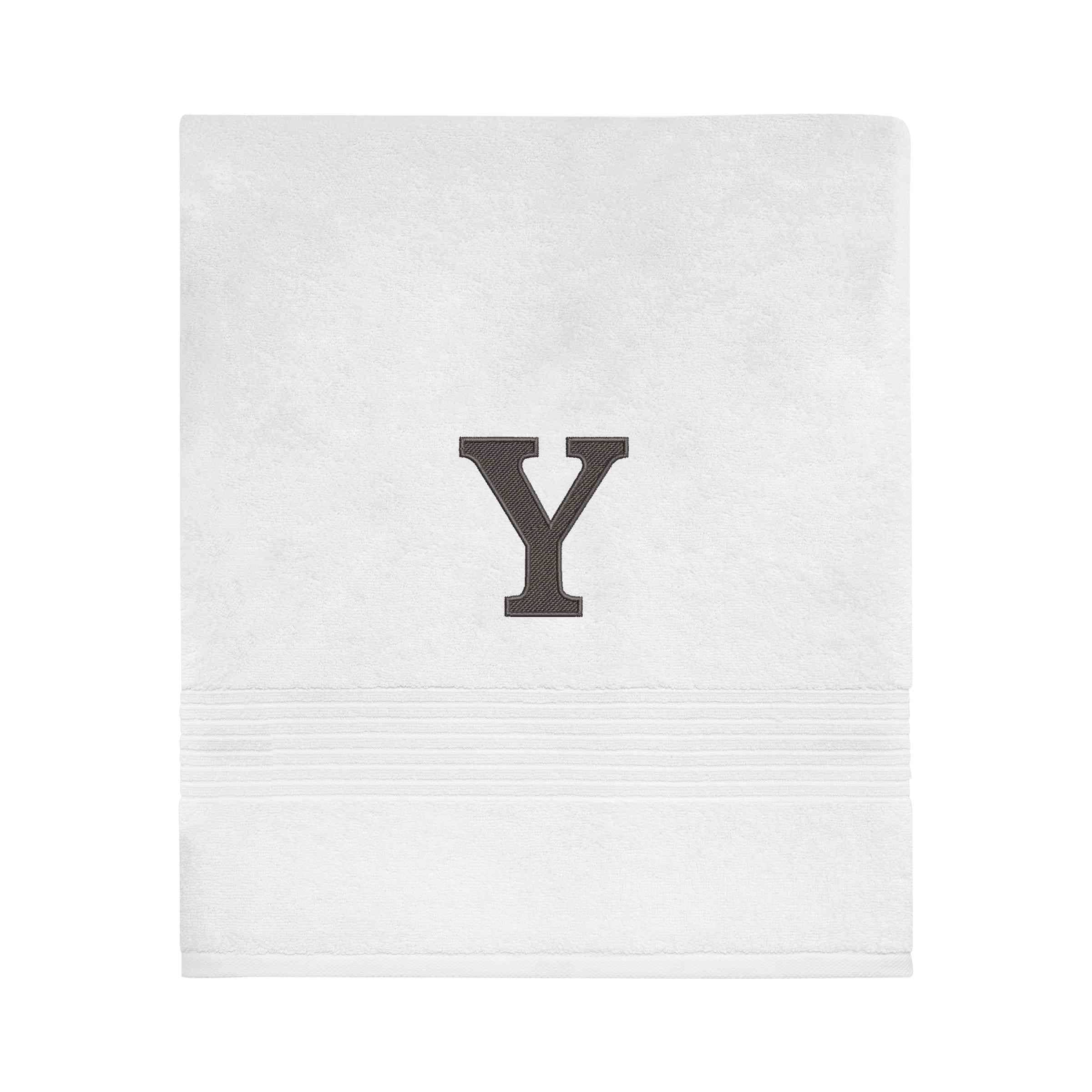 Avanti Linens Wht/Gry Block Monogram Bath Towel - Bath Towel
