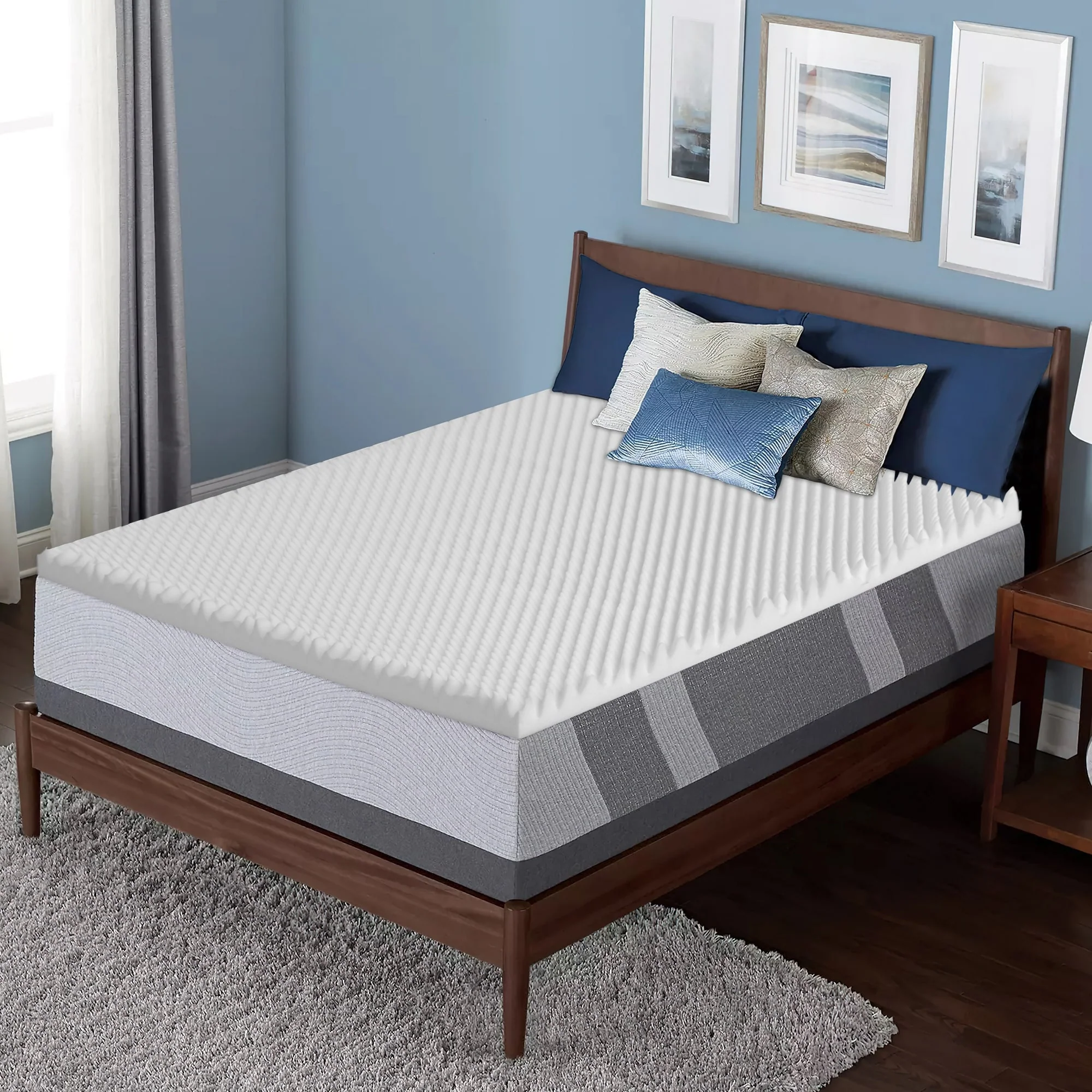 High Density Convoluted Egg Shell Breathable Foam Topper, Adds Comfort to Mattress