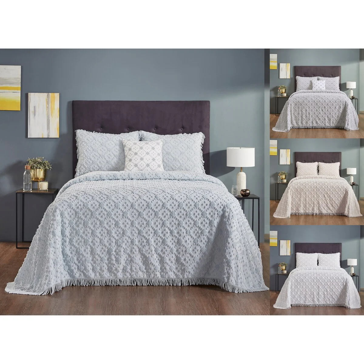 Better Trends Charleston Collection 4-Piece 100% Cotton Tufted Diamond Design Bedspread Set - Machine Washable & Tumble Dry Safe