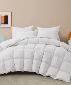 All Season 100% Cotton Goose Feather Down Comforter, Quilted Fluffy Duvet Insert