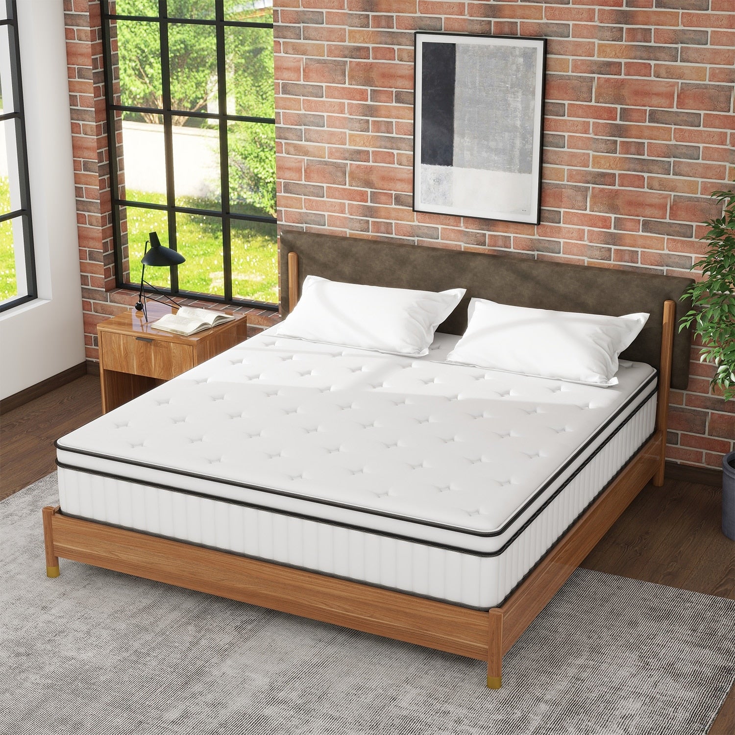 12 inch Foam and Spring Hybrid Mattress, Medium Firm Feel Durable Support Mattress Bed in a Box