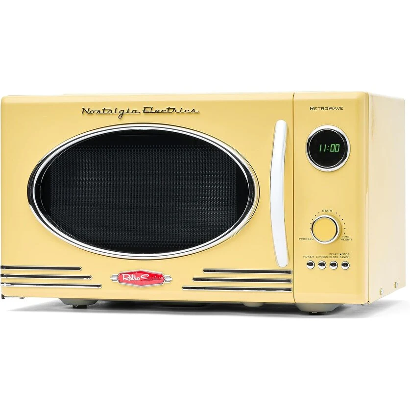 0.9 Cu Ft Retro Microwave with 800W, 12 Presets & Digital Clock in Sunny Yellow