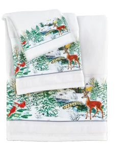Frosted Cabin in the Woods Festive Scene 3-Piece Bath Towel Set - 9.000 x 6.000 x 2.880